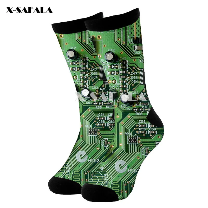 Electronic chip HipHop 3D Fashion Long Socks Cycling Casual Novelty High Socks Men Women Cotton Funny Colorful Leg Calf Cotton-7