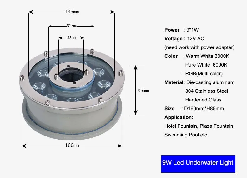 5pcs/lot 6w LED Underwater Lights, 12V /24v AC , Fountain Lights,led Pool Light, Plaza Light IP68 Marine Lamp