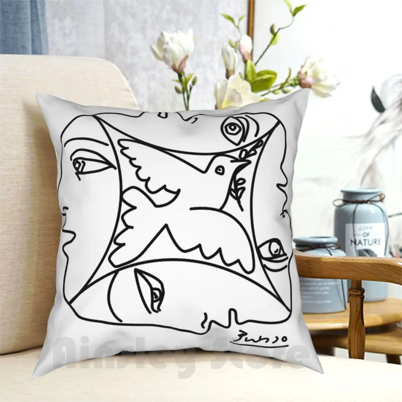 Picasso-paloma de la paz y 4 máscaras funda de almohada impresa hogar suave almohada Picasso Pablo Picasso Pablo Ruiz Picasso