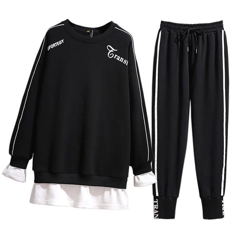 Nowy 2021 jesienno-zimowa Plus rozmiar odzież damska zestawy sportowe duża wełniana wkładka T-shirt i spodnie strój treningowy 3XL 4XL 5XL 6XL 7XL