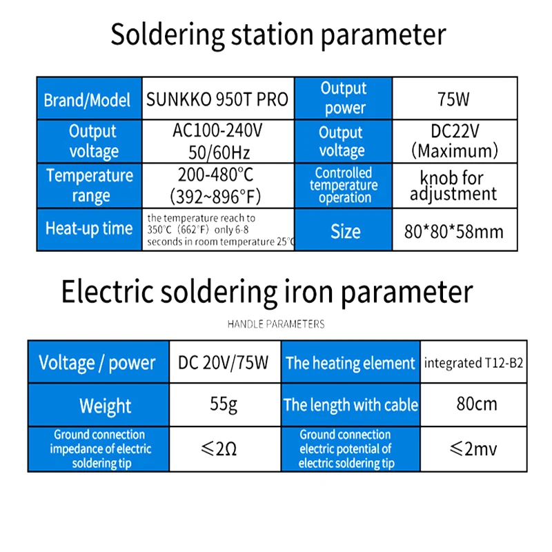 Imagem -03 - Sunkko 950t Pro Ferro de Solda Elétrica 75w Mini Estação de Solda Temperatura Ajustável T12 Portátil Reparação de Solda Estação
