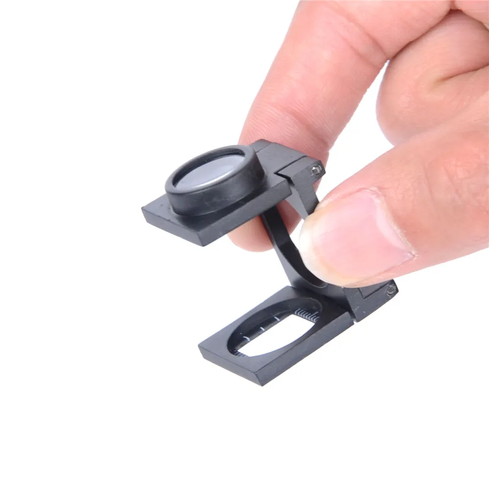 K9 Optical Glass Lens Magnifier With Scale Zinc Alloy Black Paint Three Folding Cloth Magnifying Glass Loupe