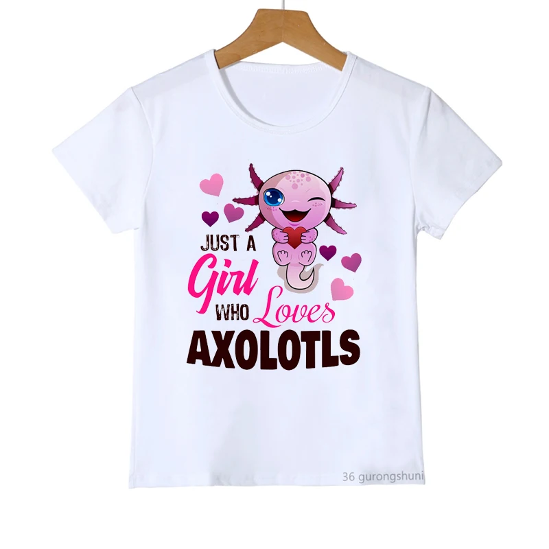 Cute Axolotl Hugging A Heart-Kids T-Shirt Summer Children'S Short Sleeve Fashion Trend Boys T Shirt Cute Girls Tshirt White Tops