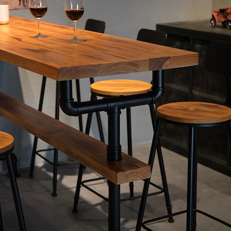 High Bar Table Solid Wood American Milk Tea Shop Table Home Simple Long Table High-Foot Against Wall Table