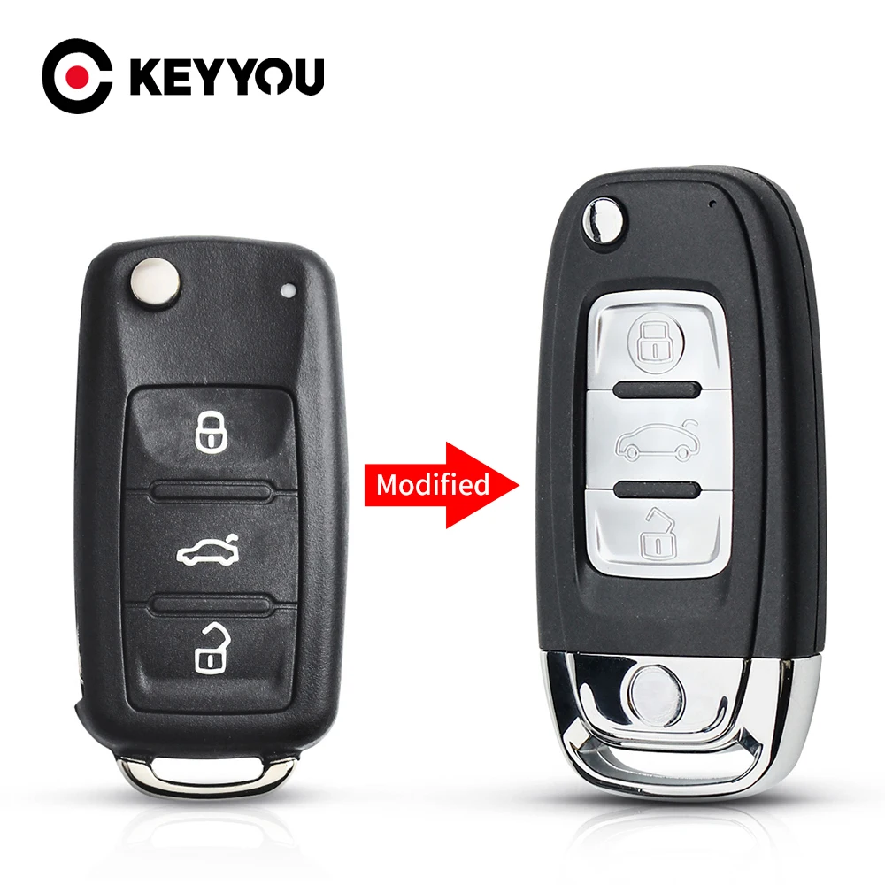 KEYYOU For VW VOLKSWAGEN Caddy Golf Jetta Beetle Polo Tiguan Car Key Case 3 Buttons Modified Flip Folding Remote Key Shell