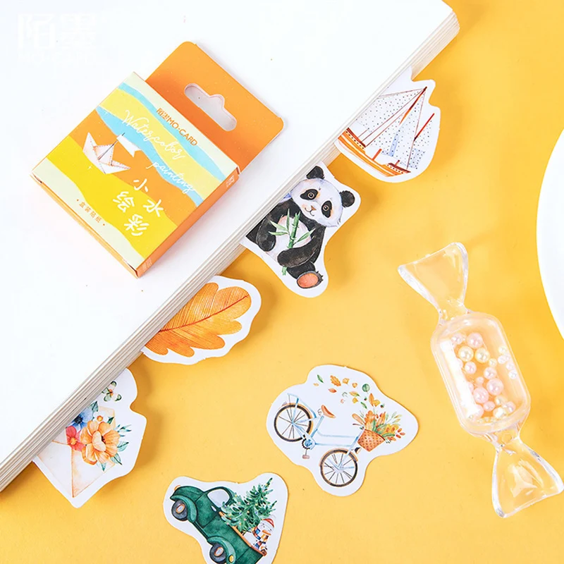 1 Box Watercolor Painting Adhesive Sticker Scrapbooking Diary Diy Decoration Sealing Label Stickers Stationery Office