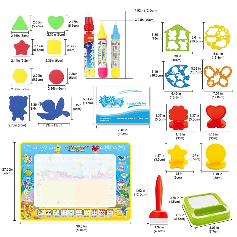 100x70cm Kids Magic Water Drawing Mat Ocean Life Theme Coloring Doodle Mat Painting Board Early Educational Toys Birthday Gift