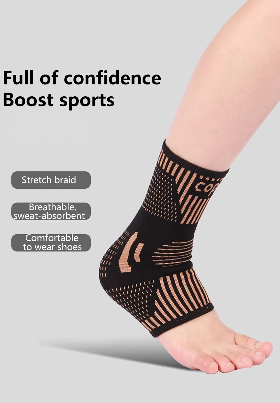 AOLIKES 1PCS Kupfer Ankle Brace Ankle Compression Sleeve Ankle Support Fuß Brace Für Verstauchten Knöchel, Schwellungen, laufschuhe, Sport – Detail 1