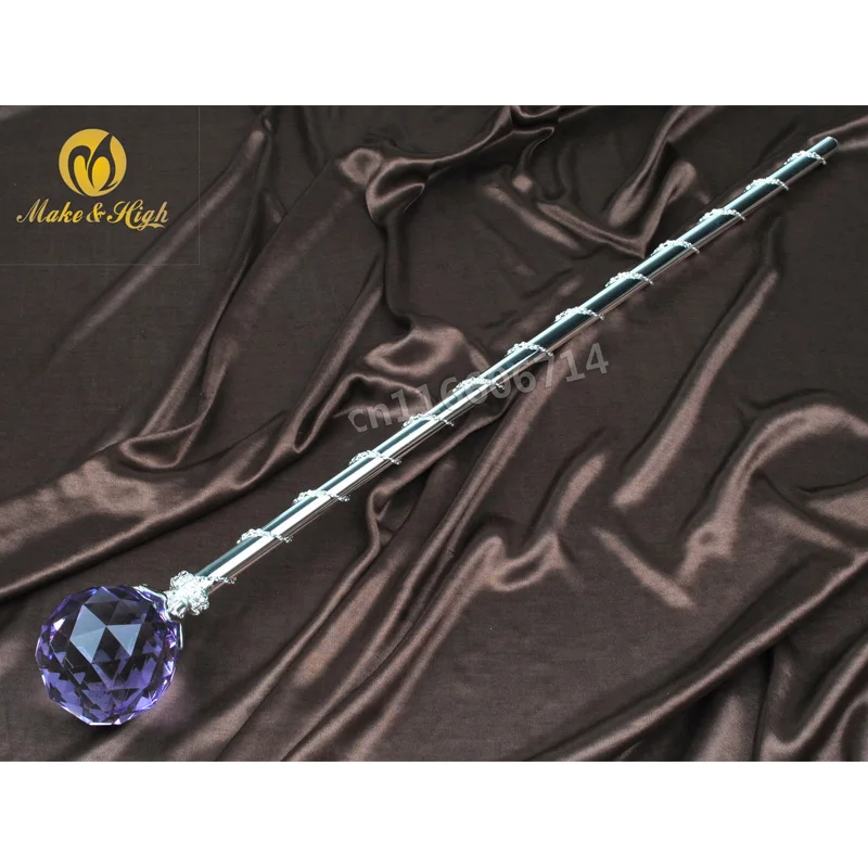 86.5cm Purple Crystal Scepter Wand Round Ball style Sceptre King Queen Bridal Pageant Party Costumes Handheld Props Accessories