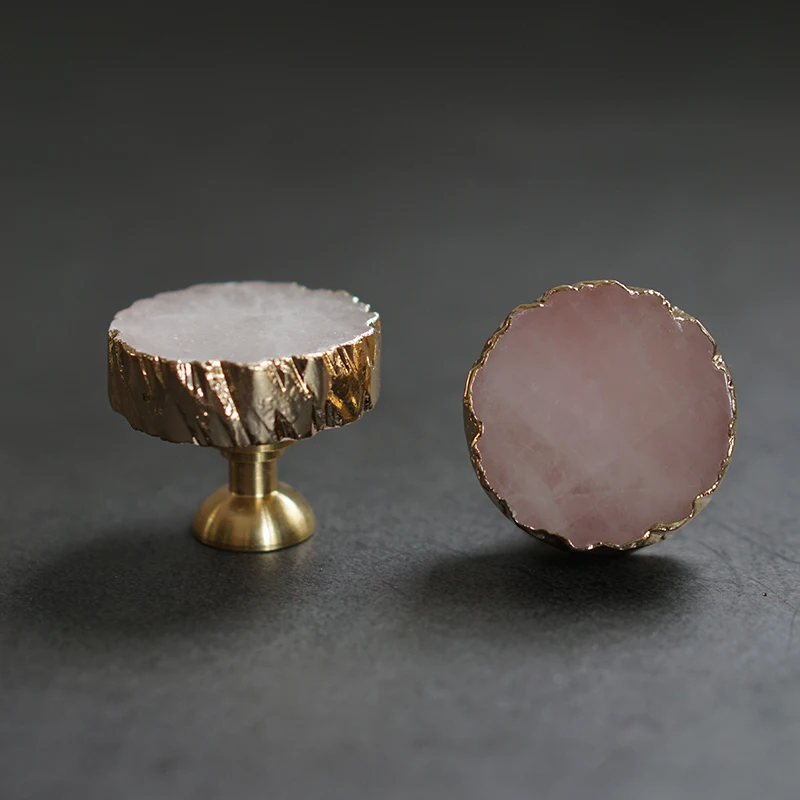 Crystal Decorated Cupboard Drawer Knobs  White Pink Crystal Solid Brass Kitchen Cabinets Knobs Round Knob