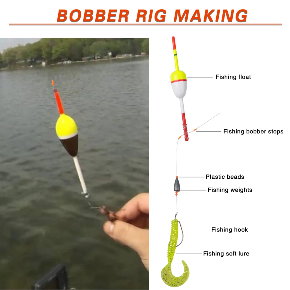 Topes flotantes de pesca con cuentas de plástico, deslizamiento Bobber, nudos de cuerda, accesorios de aparejos de pesca, 100 Uds.