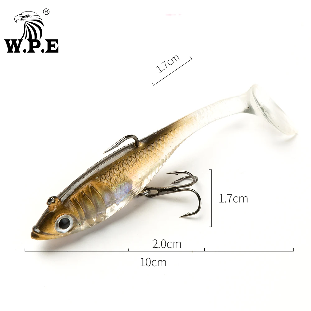 W.P.E-Leurre souple avec tête plombée, appât Élde type poisson nageur avec hameçon simple et triple, 8/10/12/14cm, 1 pièce