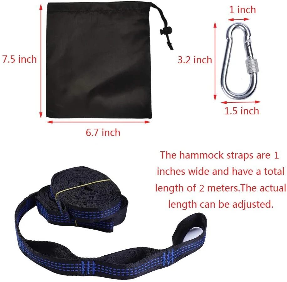 2 Pcs Outdoor Hammock Straps Special Reinforced Polyester Load-Bearing Barbed Black Camping 10 Ring Camping Swing rope Straps