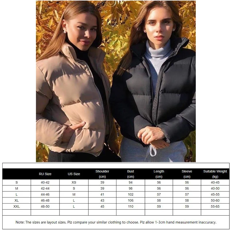 FORERUN Fashion Puffer Jacket Women Winter Short Jackets Bubble Coat Stand Collar Solid Autumn Casaco Feminino Invern