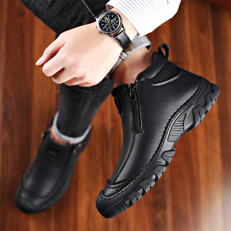 Men Winter Snow Boots Waterproof Leather Sneakers Super Warm Men\'s Boots Outdoor Male Hiking Boots Work Shoes chaussure homme