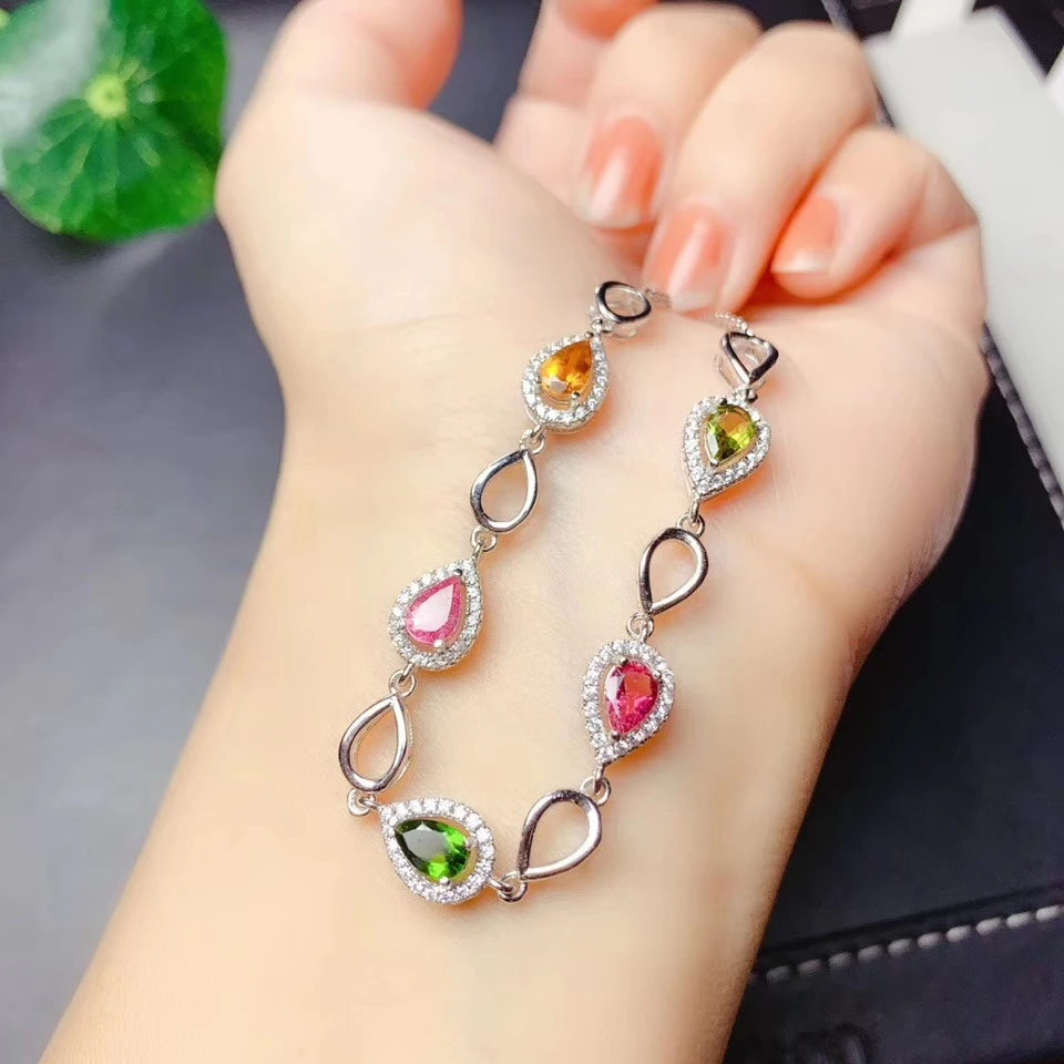 KJJEAXCMY Fine Jewelry 925 Sterling Silver inlaid gem tourmaline women hand bracelet as a Birthday Party Gift for Girlfriend