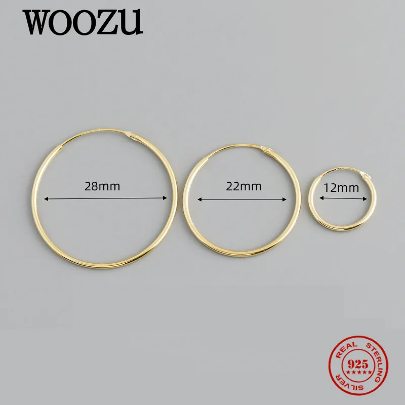 

WOOZU Real 925 Sterling Silver Bohemian 12/22/28mm Circle Hoop Earrings For Women Party Girl Gothic Punk Rock Fine Jewelry Gifts