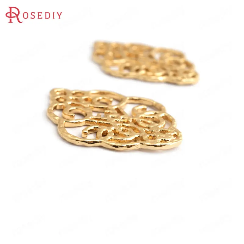 دلايات نحاسية لصنع المجوهرات ، 6 قطع 28 × 23 مللي متر ، 24 ك ، لون ذهبي ، نمط مجعد ، دلايات ربط ، إكسسوارات مجوهرات عالية الجودة