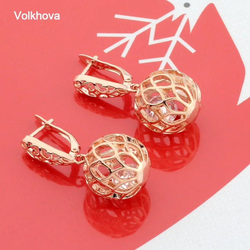 2022 New Fashion Hollow Spherical Ball Design Cubic Zirconia Rose Gold Color Earrings For Women Party Jewelry earing