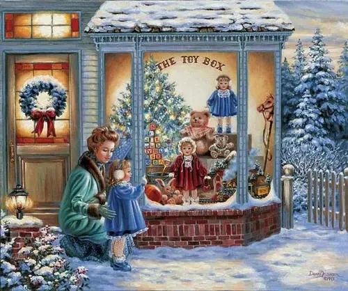 The Toy Box Snow day Mother Girl Window Toy Cross Stitch Kit Top Quality Embroidery Needlework DIY 14CT Unprinted Decor Handmade