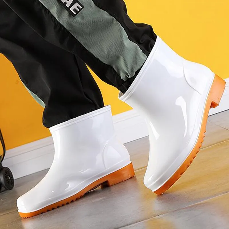 2021 Autumn White Rain Boots Men Non-slip Waterproof Work Water Boots Mid-Calf Kitchen Shoes Winter Warm Rainboots