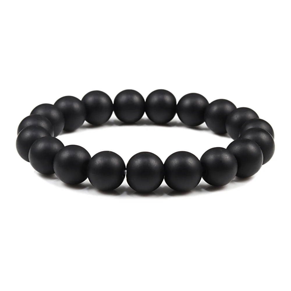 Men Bracelet Natural 10MM Lava Matte Black Beads Stone Bracelets Stretch Charm Men Women Healing Energy Jewelry Pulsera Hombre