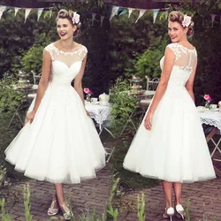 Lace Wedding Dresses Bride Applique Sweet Short Tea Length Fashion Dress for Women Princess Wedding Dresses