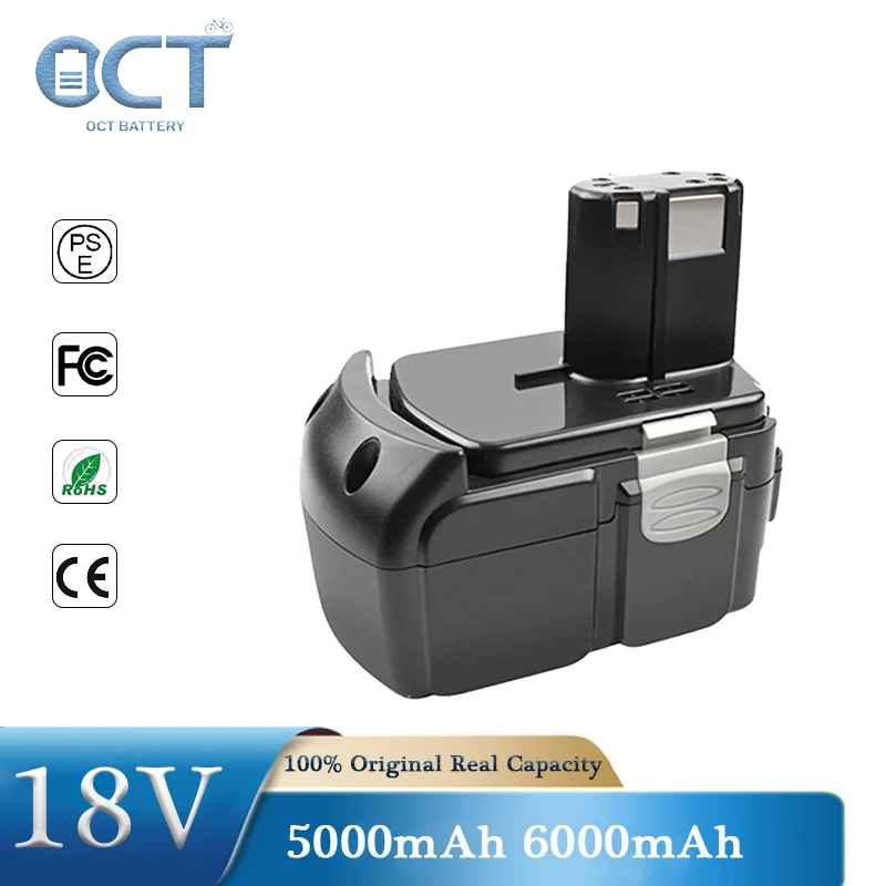 

5.0Ah 6.0Ah Battery 18V Replacement for Hitachi BCL1830 BCL1815 BCL1820 BCL1860 327730 327731 326240 Li-ion Power Tool Batteries