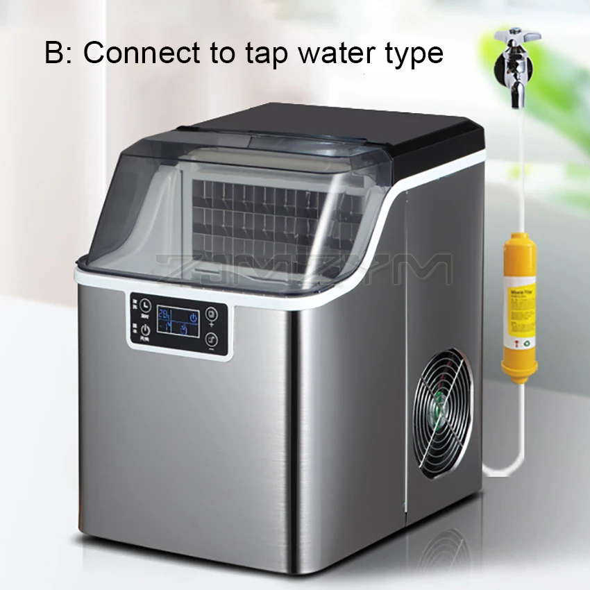 Máquina de fabricación de hielo comercial pequeña para el hogar, máquina automática para hacer cubitos de hielo, con entrada automática de agua embotellada de 220V y 150W, 30KG /24H