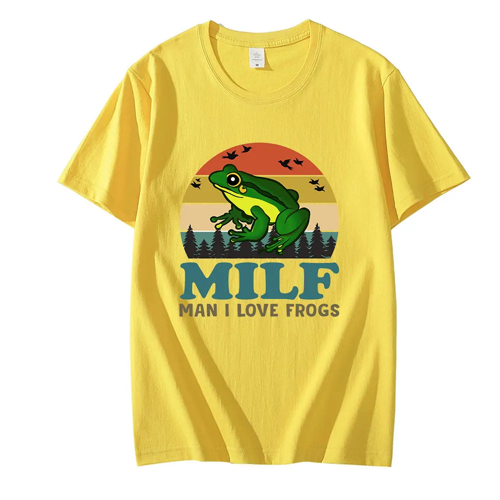 MILF Man I Love Frogs Funny Saying Frog Amphibian Lovers Vintage Funny Unisex T-Shirt Men's Shirt Short Sleeve Cotton Tee Shirt