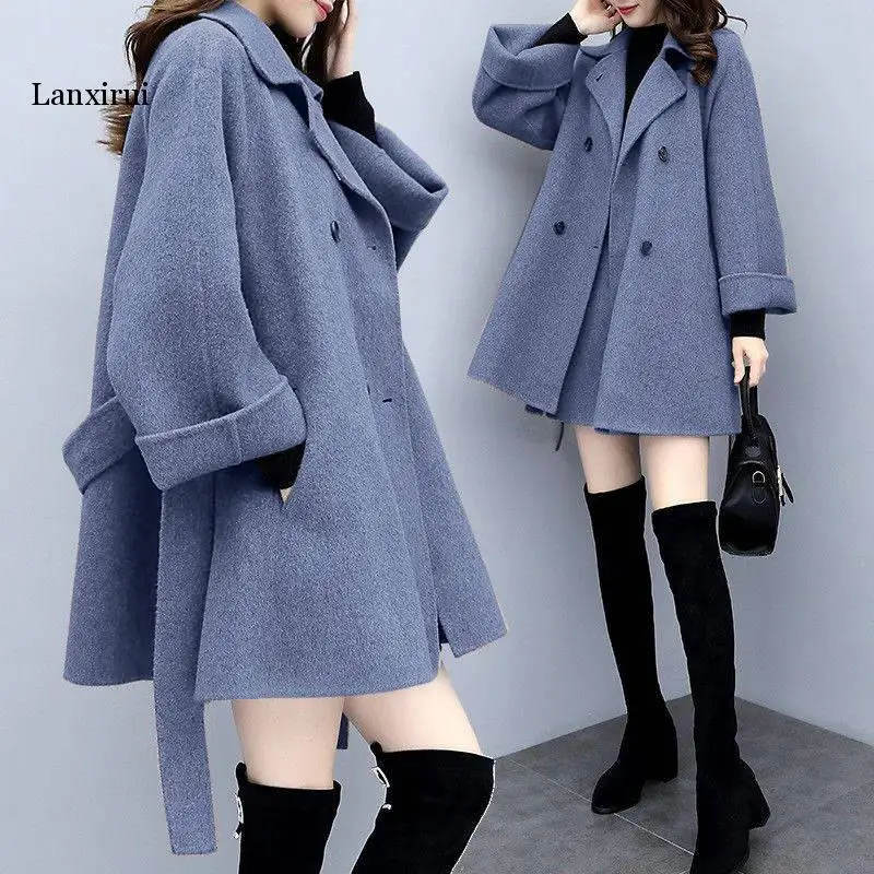 

Autumn spring long sleeve Wools Blends jacket coat women outwears Solid skirts suit women 2 pieces sets women suits