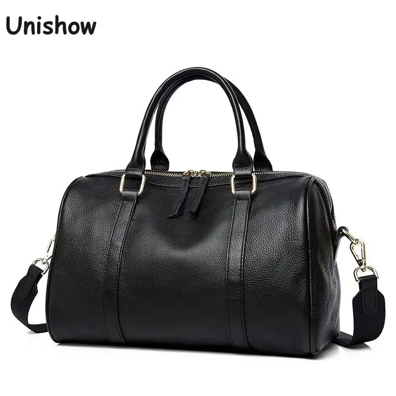 Boston Shape Genuine Leather Women Bag Solid Vintage Lady Leather Handbag Large Female Shoulder Crossbody Bag Cowhide Women Tote