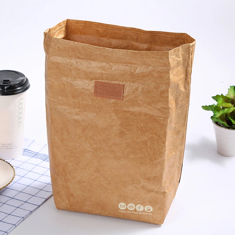 Foldable Reusable Leakproof Food Container Large Capacity Lunch Bag Waterproof Thermal Insulation Kraft Paper Aluminum Foil