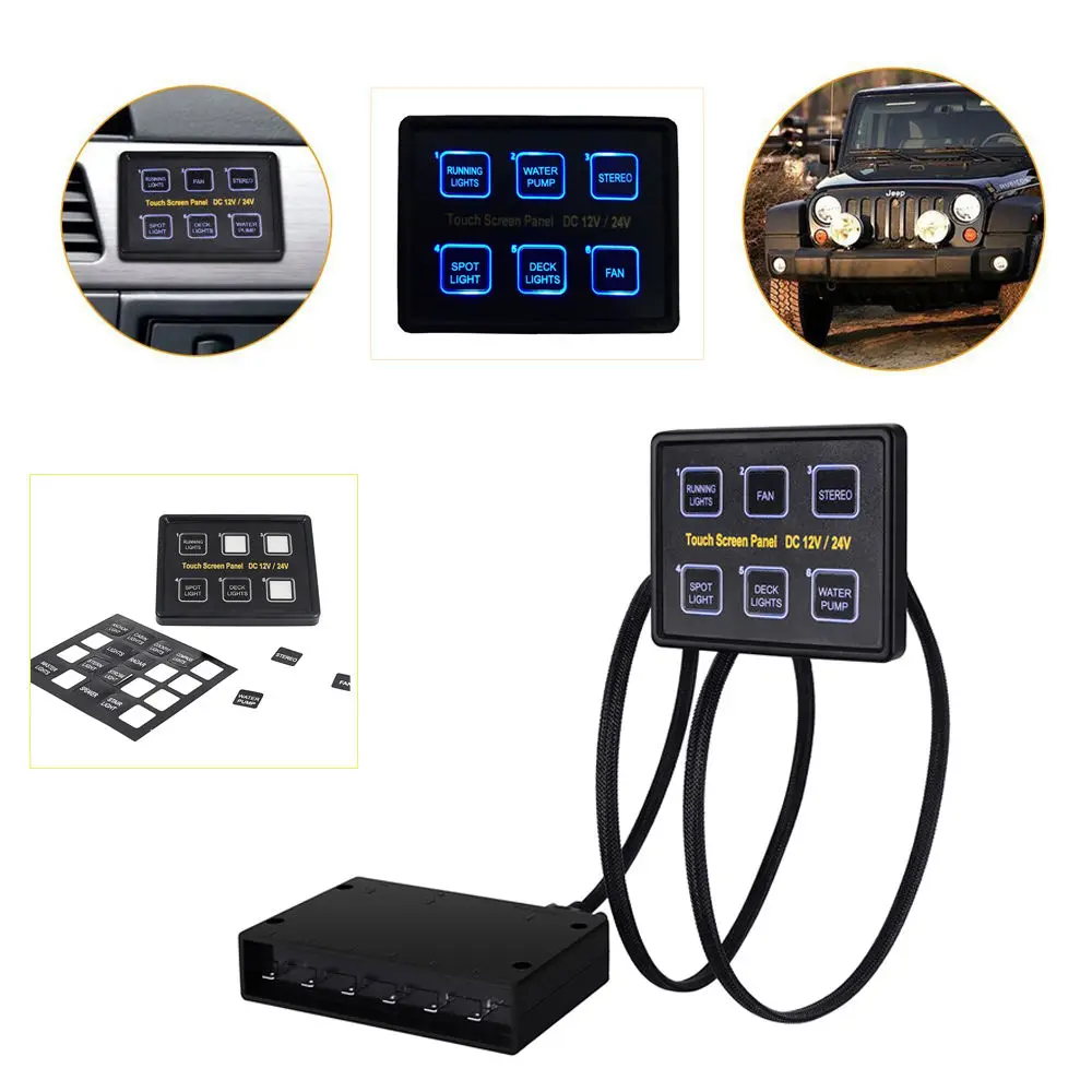 2020 new sale 2V/24V 6 Gang LED Switch Panel Slim Touch Control Panel Box for Car Marine Boat