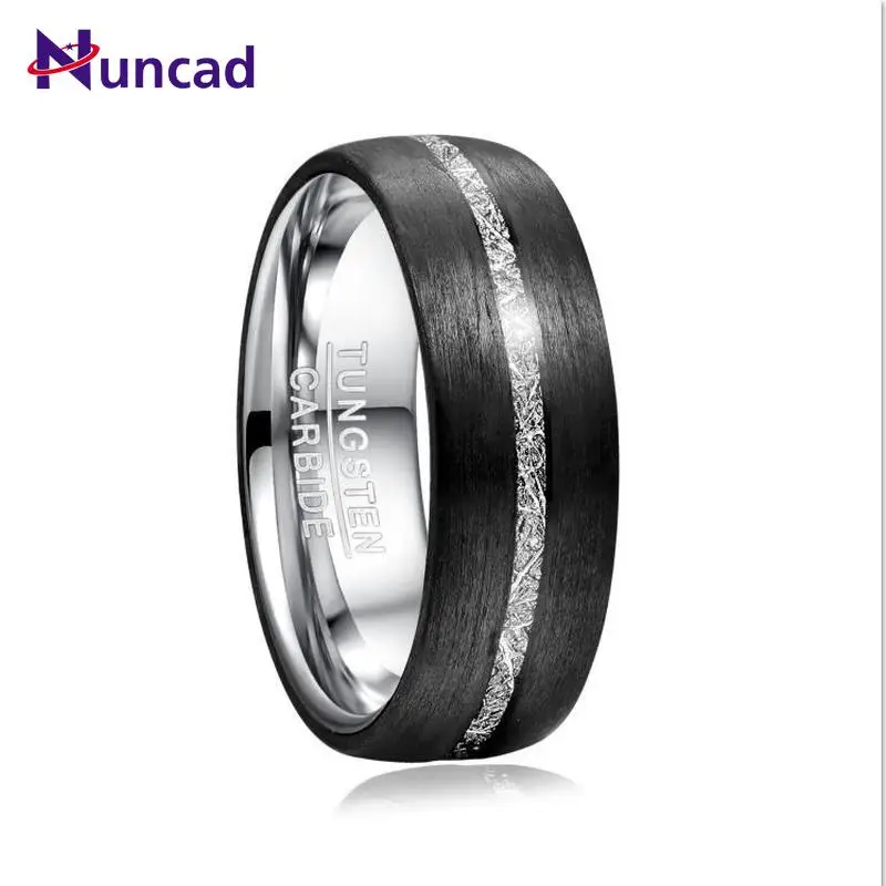 8mm Width Men\'s Tungsten Carbide Ring Inlaid Carbon Fiber + Imitation Vermiculite Tungsten Steel Ring Wedding Band Ring T205R