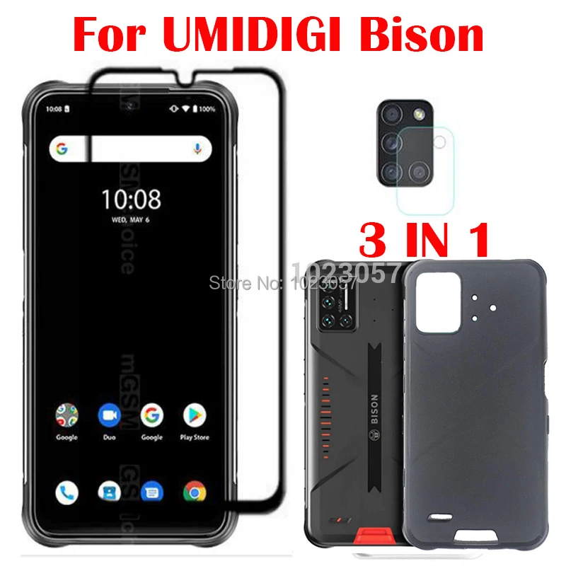 For UMIDIGI BISON Silicone Case For UMIDIGI BISON Pro NFC 6.3 Tempered Glass Camera Screen Protector