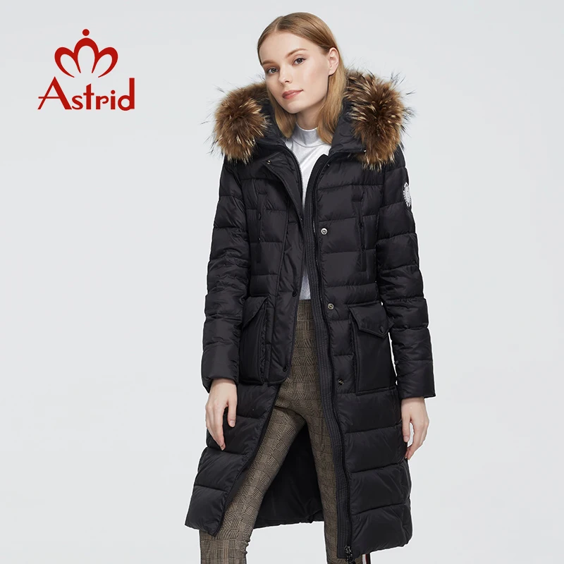 Astrid Winter Women\'s coat women parka long warm fashion black quilted jacket with natural fur collar female clothing ZR-7266