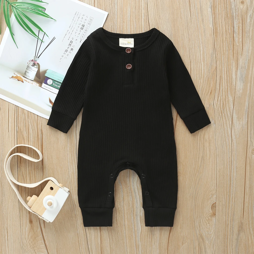 Spring Autumn Baby Clothes Newborn Infant Baby Boy Girl Cotton Blend Solid Romper Knitted Ribbed Jumpsuit Warm Outfit