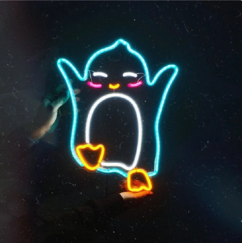 Custom Penguin Led Flex Transparent Acrylic Cute Wall Hanging  Decoration for Child Kids Bedroom Party Gift Neon Light Sign