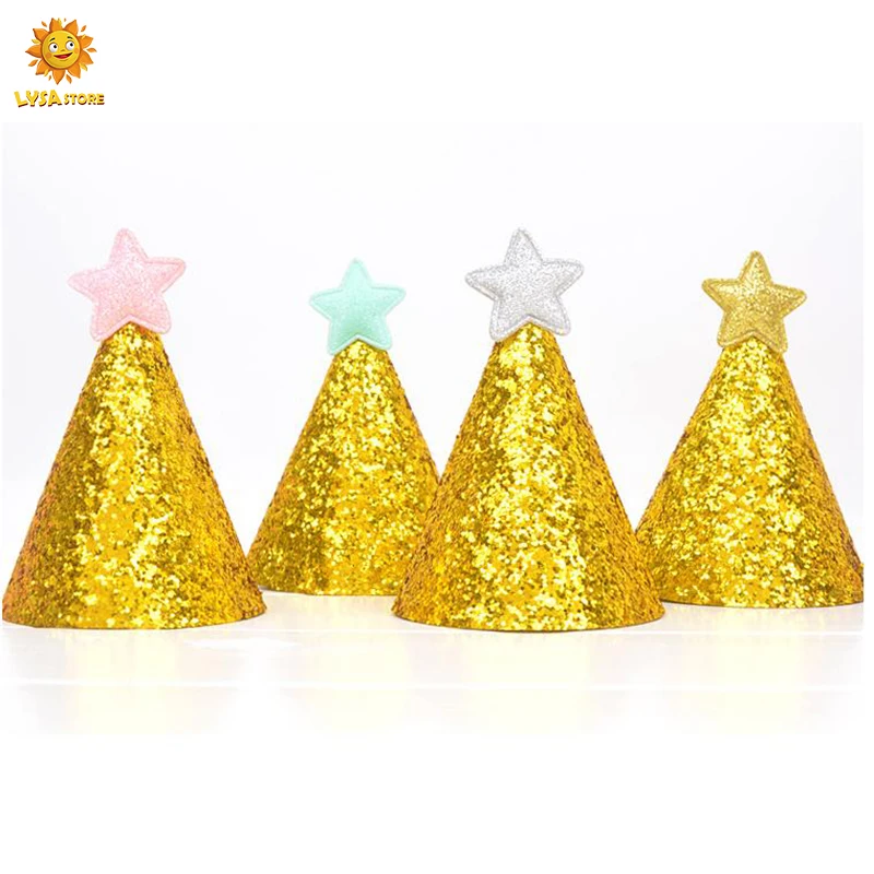 Waterproof Solid Anti Extrusion No Deformation Shiny Gold Birthday Hat Star Mini DIY Korean Cap Bright Golden Party Headgear