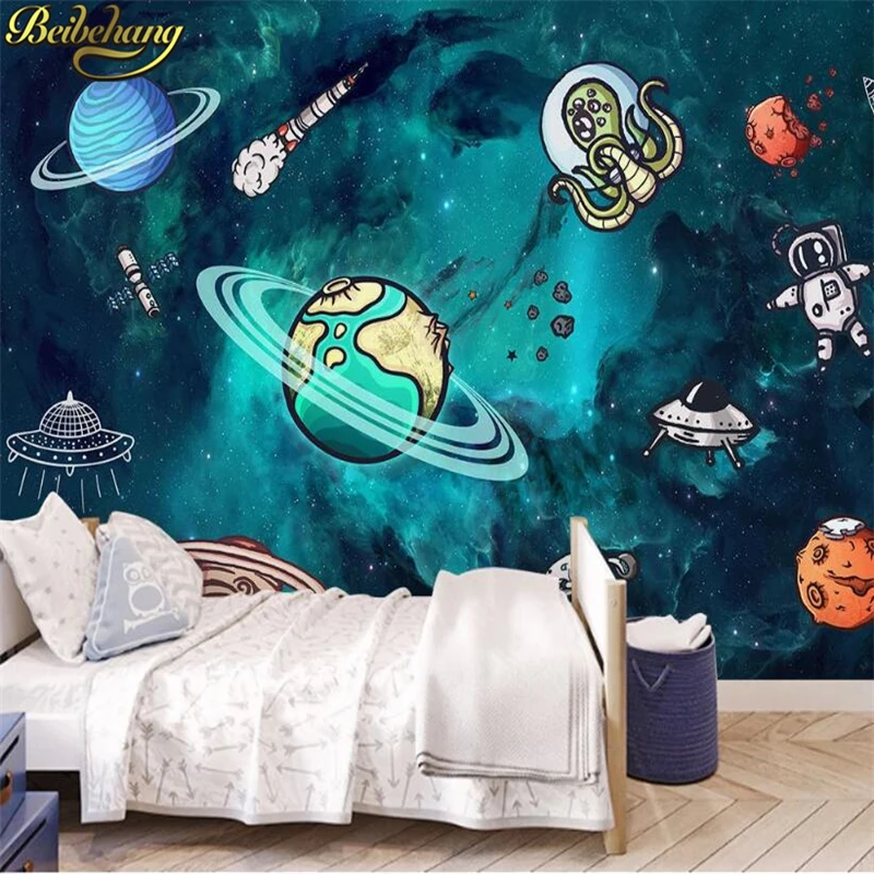 

beibehang custom Nordic minimalist space universe wallpaper children's room bedroom decoration background 3D wall paper painting