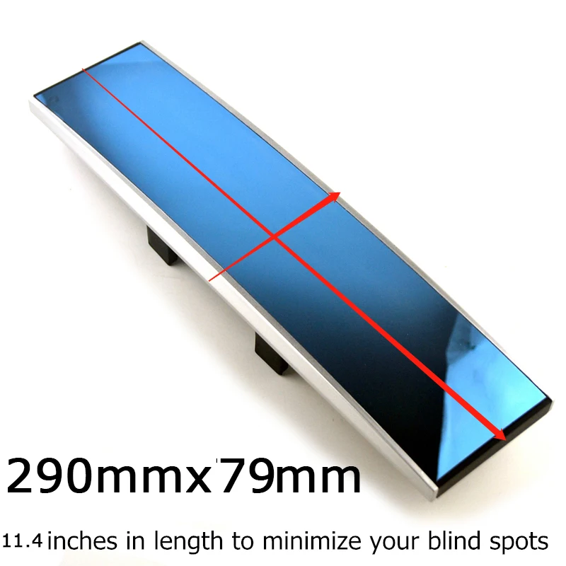 290mm Car Universal Rearview Mirror Large Vision Anti-Glare Curved Interior Clip-on Wide Auto Accessories White Blue