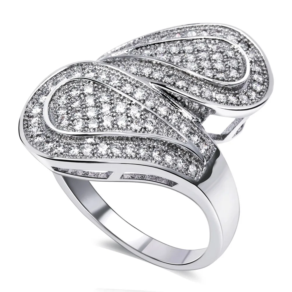 Luxury 925 Sterling Silver Ring jewelry Unique Designed Women Deluxe Party Quality Paved Setting Simulated Diamond Rings