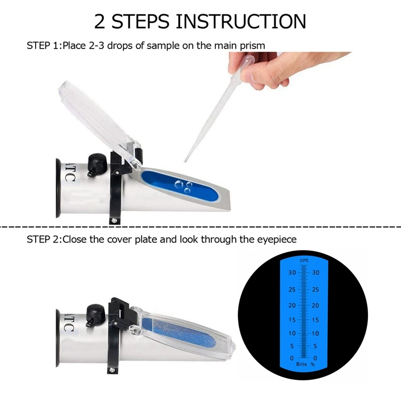 0-32% Brix Refractometer with ATC Calibration Refratometro Sugar Tester for Fruit Vegetables Juice