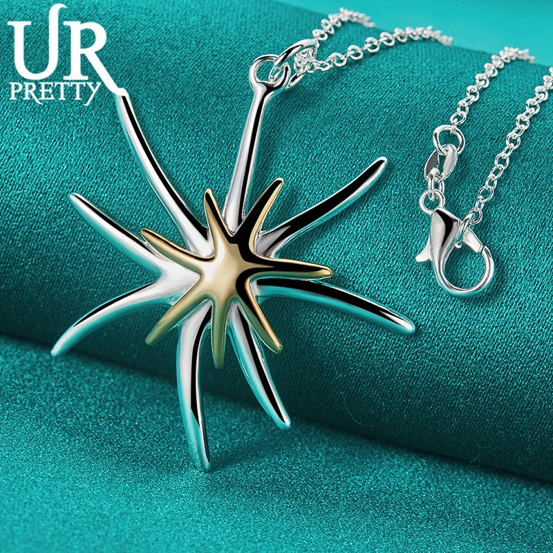 URPRETTY 925 Sterling Silver Starfish Necklace 16/18/20/22/24/26/28/30 Inch Snake Chain For Woman Party Wedding Jewelry