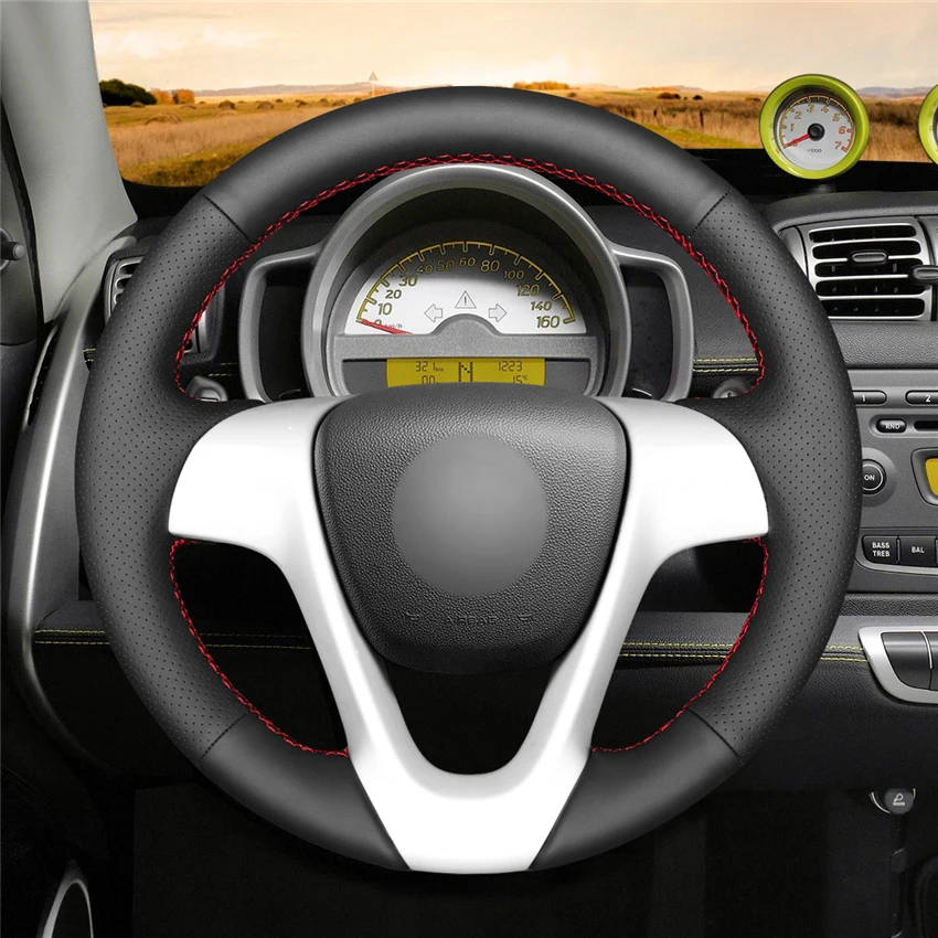 Hand-stitched Black Leather Car Steering Wheel Cover for Smart Fortwo 2009 2010 2011 2012 2013 Smart Forjeremy 2013