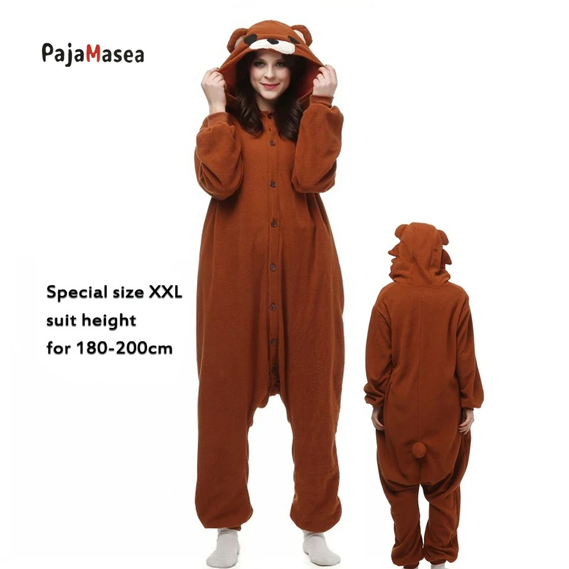 Pijama de oso de Large180-200cm Extra para hombre y mujer, mono de Animal de lana, disfraz de Halloween, mapache marrón, Kigurumi