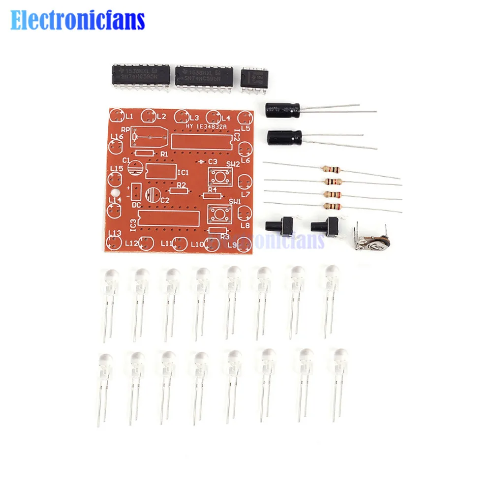 DIY Kit Electronic NE555+74HC595 16 Bit 16 Channel Light Water Flowing Lights Welding Practice Board LED Module Kit