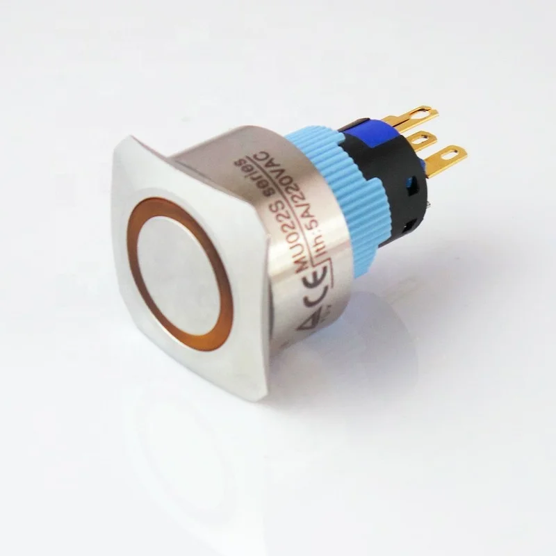 

22mm 1NO 1NC Stainless Momentary/Latching Planar Ring Lights/Convex Or Dot Illuminated LED Rectangular Push Button Switche 5/pk