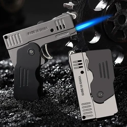 Creative Reusable Torch Lighter Gun Model Turbo Spray Butane Dual Flame Foldable Pistol Lighter Windproof Smoking Accessories